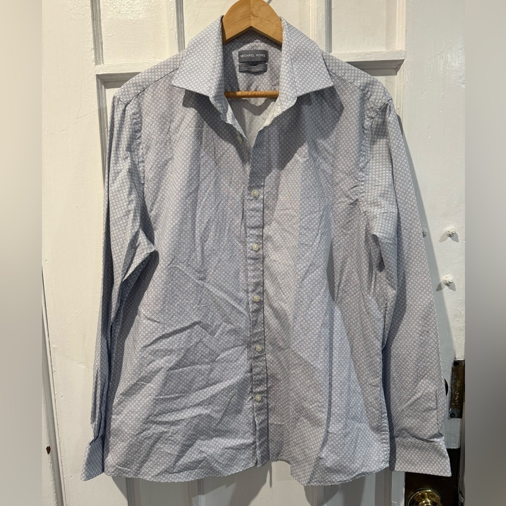 Michael Kors Light Blue Geometric Dress Shirt